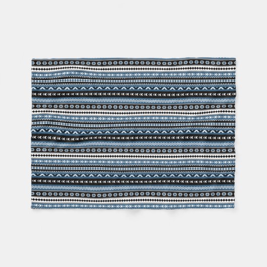 Aztec Tribal Pattern / Blue Grey White Black Fleece Deken (Voorkant (Horizontaal))