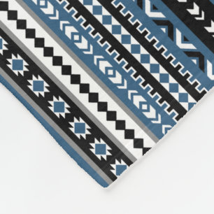 Aztec Tribal Pattern / Blue Grey White Black Fleece Deken