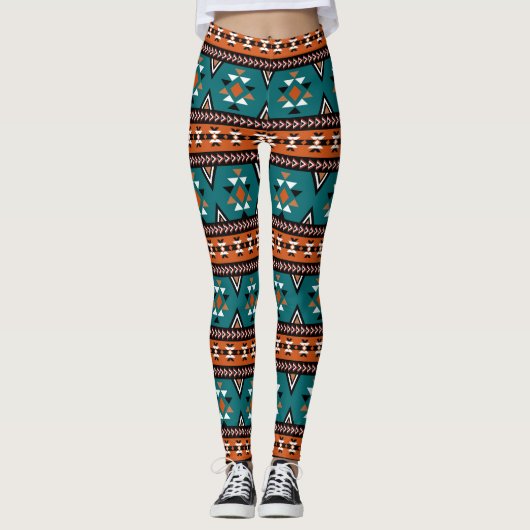 Aztec Tribal Pattern Blue Leggings (Voorkant)
