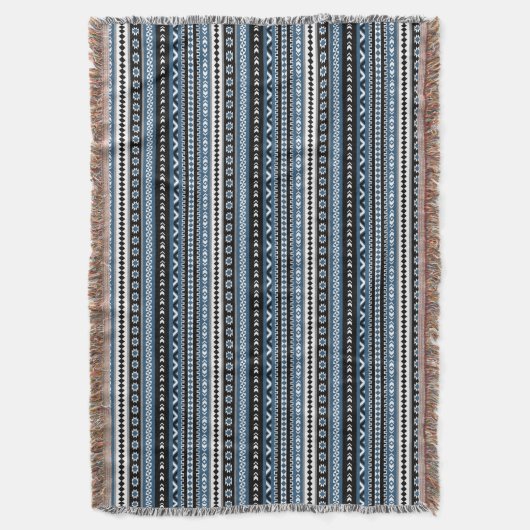 Aztec Tribal Pattern in Blue Grey White Black Deken (Voorkant Verticaal)
