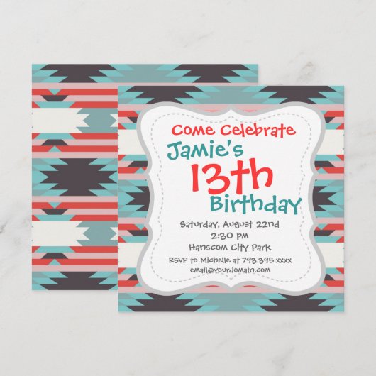 Aztec Tribal Pattern Native American Red Blue Kaart (Voorkant / Achterkant)