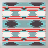 Aztec Tribal Pattern Native American Red Blue Poster (Voorkant)