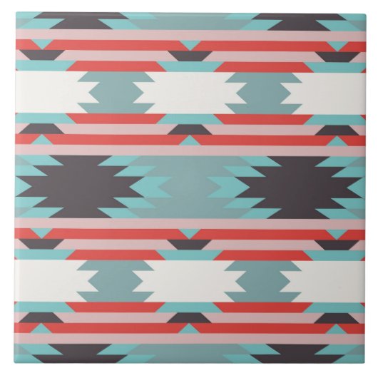 Aztec Tribal Pattern Native American Red Blue Tegeltje (Voorkant)