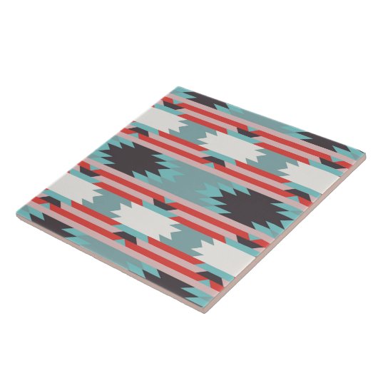 Aztec Tribal Pattern Native American Red Blue Tegeltje (Zijkant)