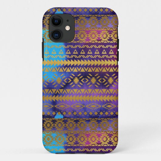 Aztec Tribal Pink, Paars, Aqua & Gold Waterverf Case-Mate iPhone Case (Achterkant)