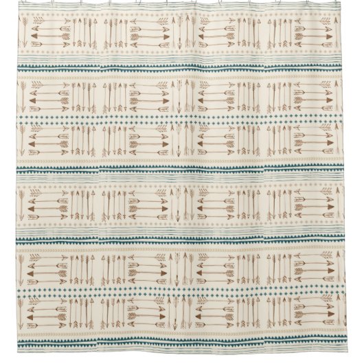 Aztec Tribal Print Arrows neutraal bruin beige bla Douchegordijn (Voorkant)
