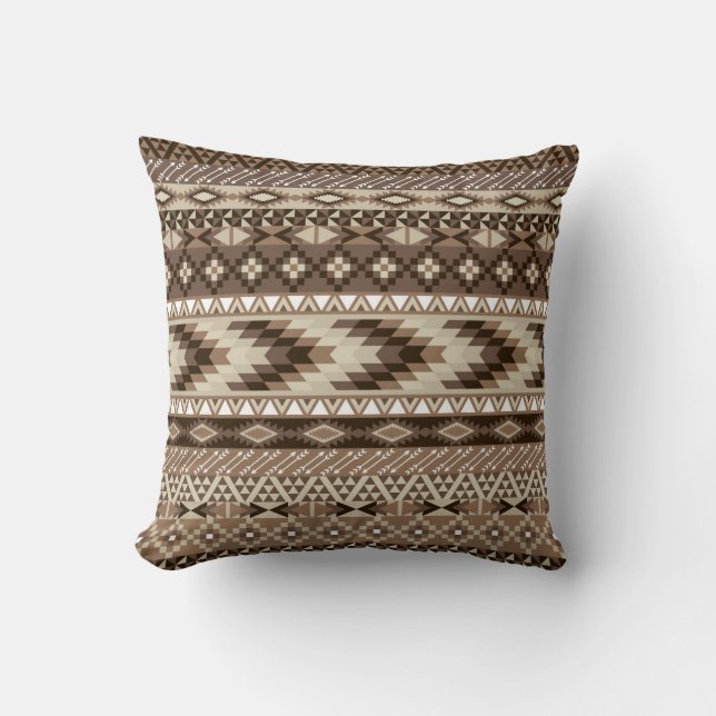 Aztec Tribal Print Neutral Browns Beige Taupe Kussen (Voorkant)