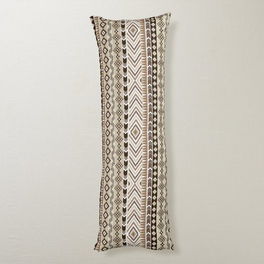 Aztec Tribal Print Neutral Browns Beige Taupe Lichaamskussen (Achterkant (Verticaal))