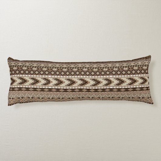 Aztec Tribal Print Neutral Browns Beige Taupe Lichaamskussen (Achterkant)