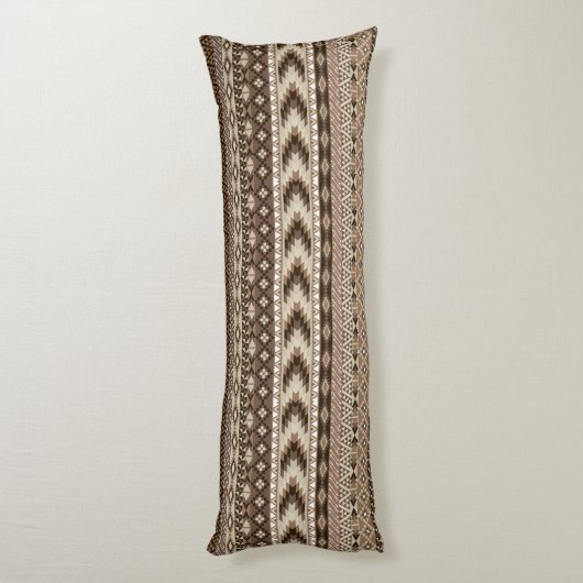Aztec Tribal Print Neutral Browns Beige Taupe Lichaamskussen (Achterkant (Verticaal))