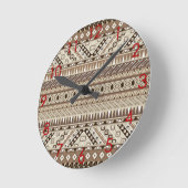 Aztec Tribal Print Neutral Browns Beige Taupe red Ronde Klok (Hoek)