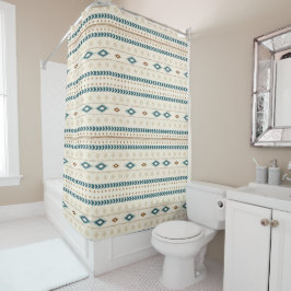 Aztec Tribal Print Neutrale Browns Beige Blauwgroe Douchegordijn