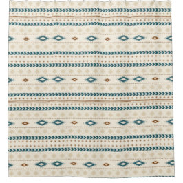 Aztec Tribal Print Neutrale Browns Beige Blauwgroe Douchegordijn