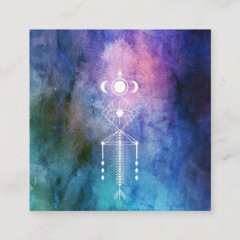 *~* Aztec Tribal Sacred Geometry Waterverf Shaman Vierkante Visitekaartje