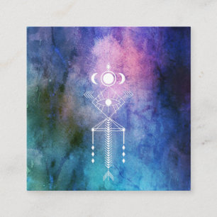 *~* Aztec Tribal Sacred Geometry Waterverf Shaman Vierkante Visitekaartje