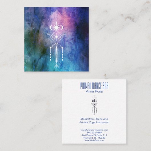 *~* Aztec Tribal Sacred Geometry Waterverf Shaman Vierkante Visitekaartje (Voorkant / Achterkant)