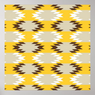 Aztec Tribal Yellow Brown Native American Design Poster
