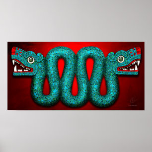 Aztec Turquoise Mosaic Serpent Poster
