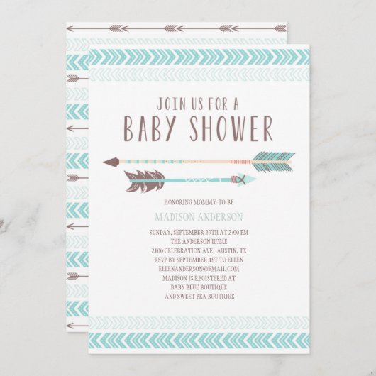 Aztec | Uitnodiging tot Baby shower (Voorkant / Achterkant)
