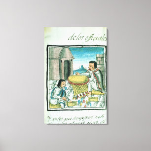 Aztec vether-ambachtslieden op het werk canvas afdruk