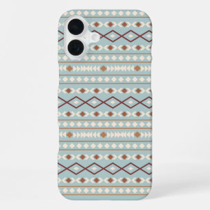 Aztec-vormenpatroon roest crèmekleurig turkooisbla iPhone 16 plus hoesje