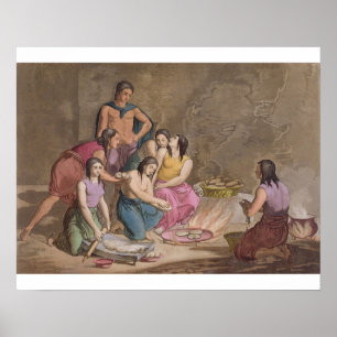 Aztec-vrouwen maken maïsbrood uit 'Le C', Mexico Poster