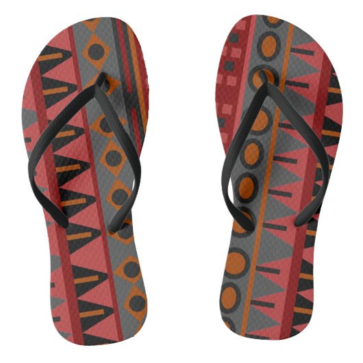 Aztec Warm Red Oranje Brown Art Teenslippers (Voetbed)