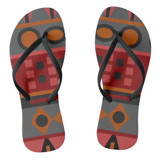 Aztec Warm Red Oranje Brown Art Teenslippers (Voetbed)