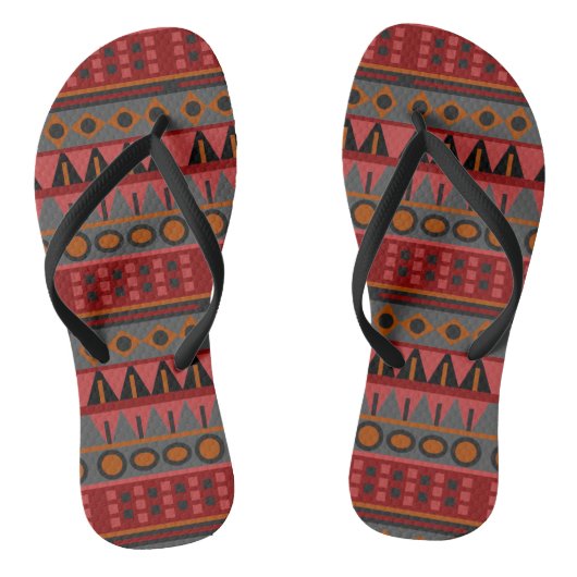 Aztec Warm Red Oranje Brown Art Teenslippers (Voetbed)