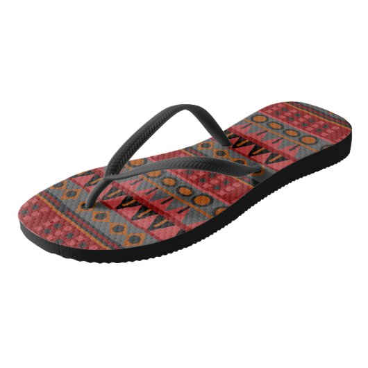 Aztec Warm Red Oranje Brown Art Teenslippers (Schuin)