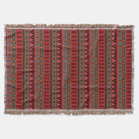 Aztec Warm Red Oranje Retro Tribal Ethnic Native Deken (Voorkant)