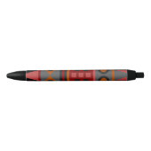 Aztec Warm Red Oranje Retro Tribal Ethnic Native Zwarte Inkt Pen (Voorkant)