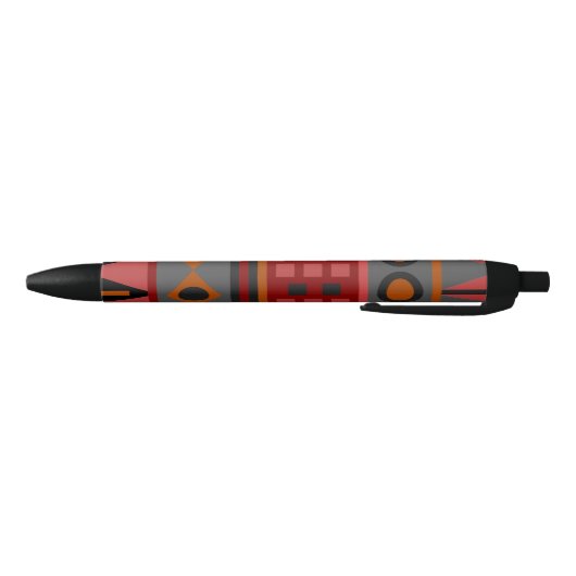 Aztec Warm Red Oranje Retro Tribal Ethnic Native Zwarte Inkt Pen (Bodem)