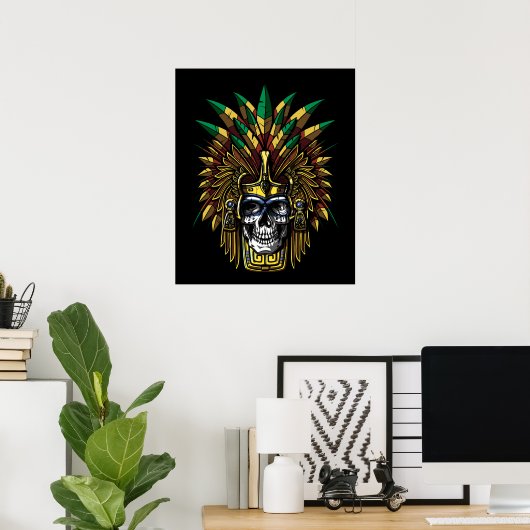 Aztec Warrior Skull Indiaans Masker Poster (Thuiskantoor)