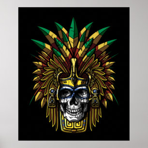 Aztec Warrior Skull Indiaans Masker Poster