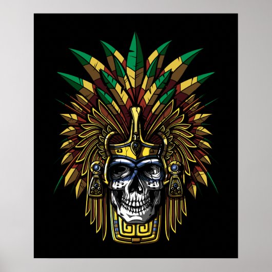 Aztec Warrior Skull Indiaans Masker Poster (Voorkant)