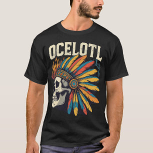 Aztec Warrior Skull met kleurrijke veren koppen T-shirt