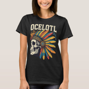 Aztec Warrior Skull met kleurrijke veren koppen T-shirt