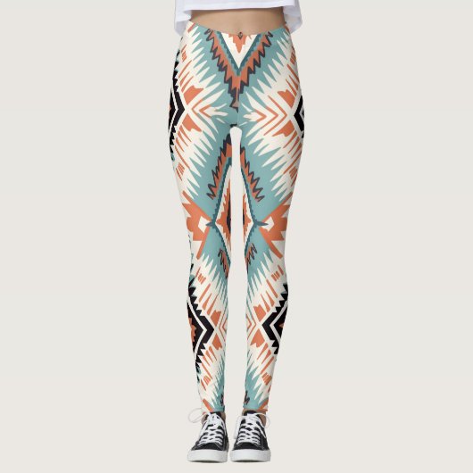 Aztec Western Tribal Groot Patroon Leggings (Voorkant)