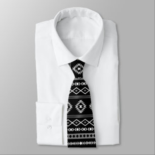Aztec White Grey Blk Mixed Motifs Pattern Stropdas
