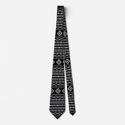 Aztec White Grey Blk Mixed Motifs Pattern Stropdas (Voorkant)