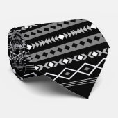Aztec White Grey Blk Mixed Motifs Pattern Stropdas (Opgerold)