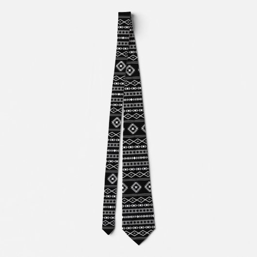 Aztec White Grey Blk Mixed Motifs Pattern Stropdas (Achterkant)