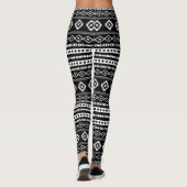 Aztec White op Black Mixed Motifs Herhaalt patroon Leggings (Achterkant)