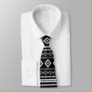 Aztec White op Black Mixed Motifs Herhaalt patroon Stropdas