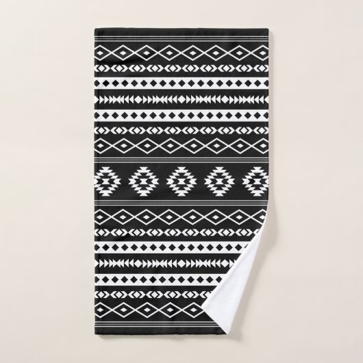 Aztec White op Black Mixed Motifs Pattern Bad Handdoek (Handdoek)
