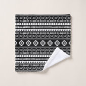 Aztec White op Black Mixed Motifs Pattern Bad Handdoek (Wasdoekje)
