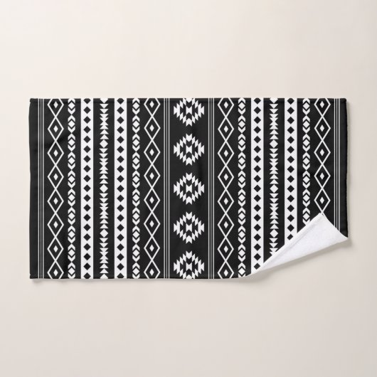 Aztec White op Black Mixed Motifs Pattern Bad Handdoek (Handdoek)