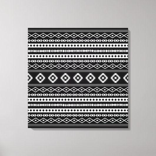 Aztec White op Black Mixed Motifs Pattern Canvas Afdruk (Voorkant)
