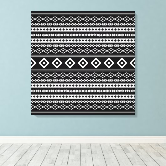 Aztec White op Black Mixed Motifs Pattern Canvas Afdruk (Insitu (Houten vloer))